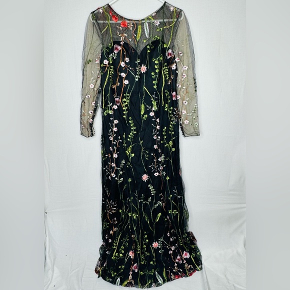 JJs House Womens Floral Embroidery Sheer Mesh Long Dress Forest Fairy Whimsigoth - Picture 1 of 14